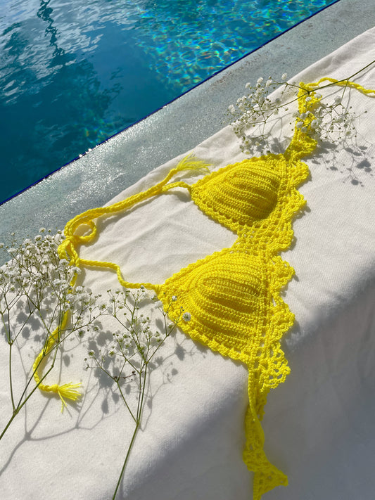 Yellow crochet triangle top