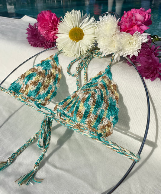 Aqua crochet triangle top